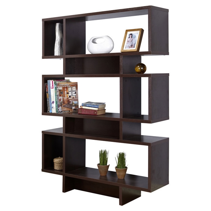 Modern 63-inch high Bookcase Geometric Display Shelf in Espresso Wood Finish