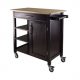 Natural Wood Top Mobile Kitchen Cart in Espresso Finish