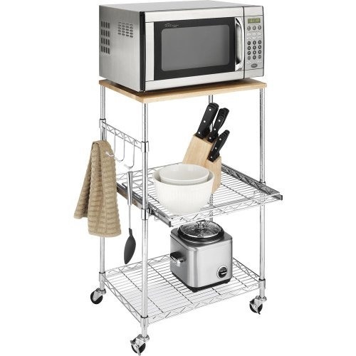 Metal Microwave Kitchen Cart with Adjustable Shelves and Locking Wheels